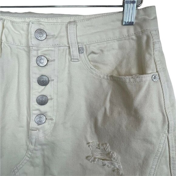 We the Free Size 28 Ivory Denim Skirt Free People Distress Raw Hem Button-Fly - Picture 2 of 6